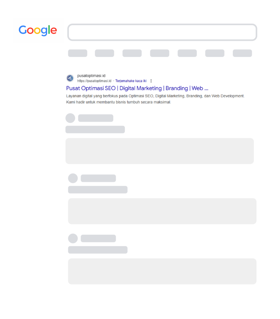 hasil dari pusat optimasi SEO, muncul di SERP halaman 1